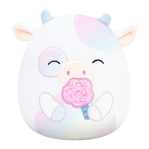 5-Inch Belozi the White And Rainbow Tie-Dye Cow Holding Cotton Candy